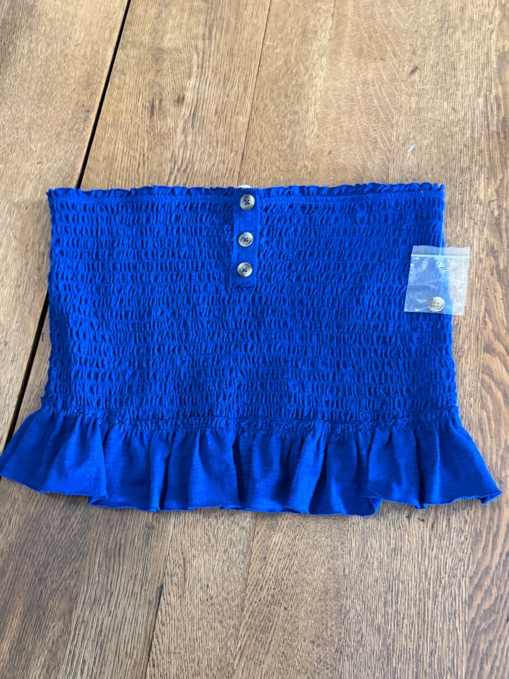 Free People Cobalt Smocked Tube Top with Ruffle Trim